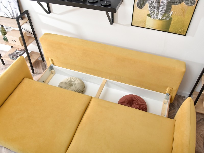 kanapa LULU żółta pojemnik na pościel rozkładana nowoczesna wygodna