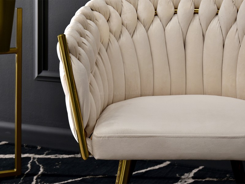 krzesło fotelowe ROSA beż złota podstawa jasna kolorystyka welur nowoczesny design