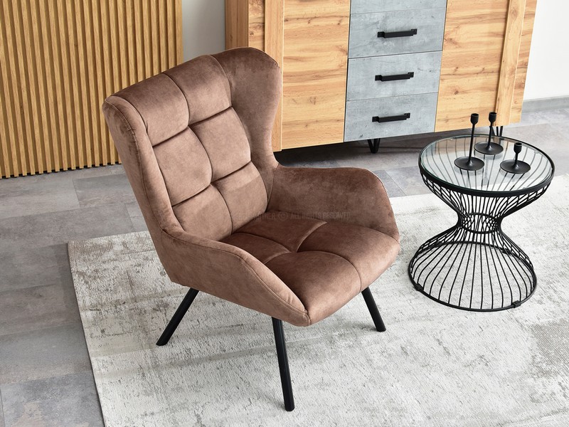 fotel NOEL brązowy uszak do salonu komfortowy modny designerski neutralne kolory