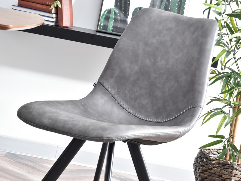 krzesło z szarej skóry ekologicznej PROXI do salonu modne przeszycia design