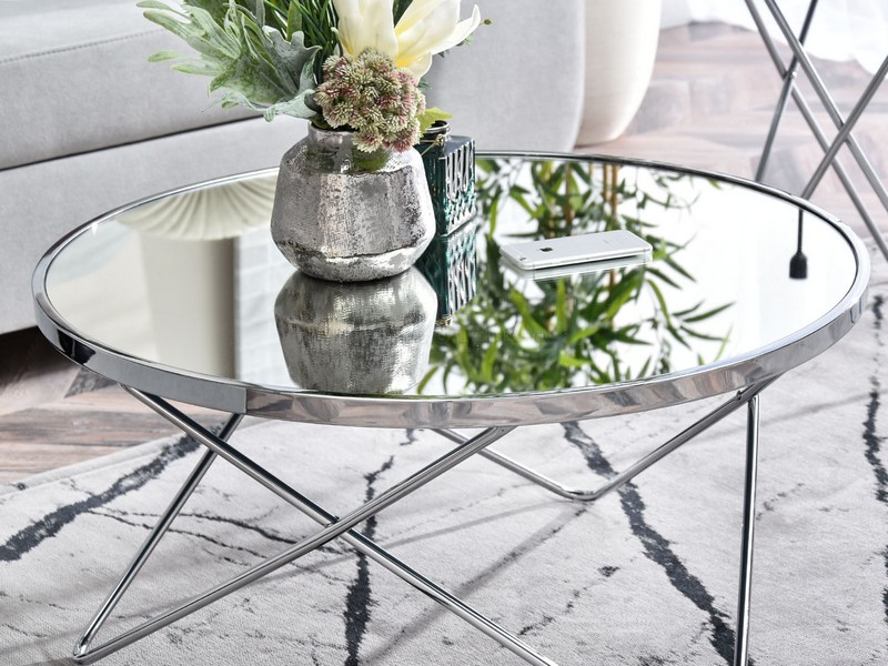 stolik AMIN XL lustrzany chrom srebrny srebrzysty styl glamour do salonu elegancki stylowy