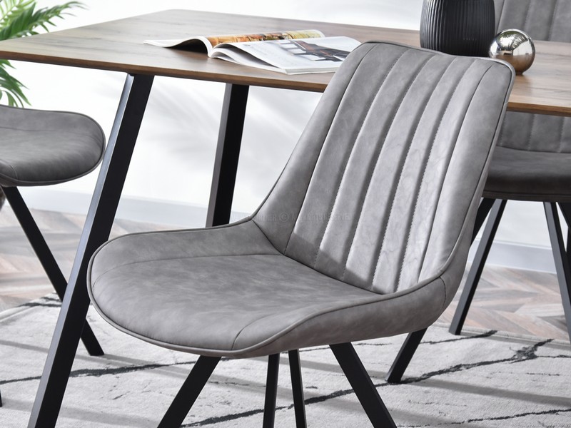 krzesło do stołu w jadalni BRITA szara skóra ekologiczna przeszycia loft nowoczesny design
