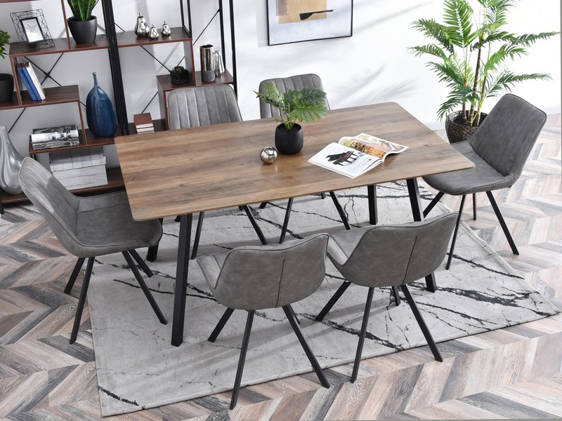 krzesło BRITA stół TITO szara skóra ekologiczna industrialny styl do nowoczesnej jadalni