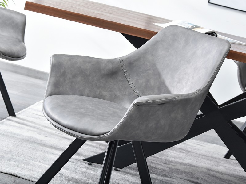 krzesło z szarej skóry ekologicznej MIRA do jadalni komfortowe