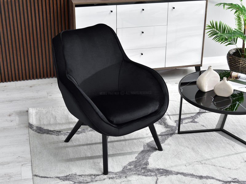 czarny fotel tapicerowany MERS nowoczesny do salonu czerń w pomieszczeniach