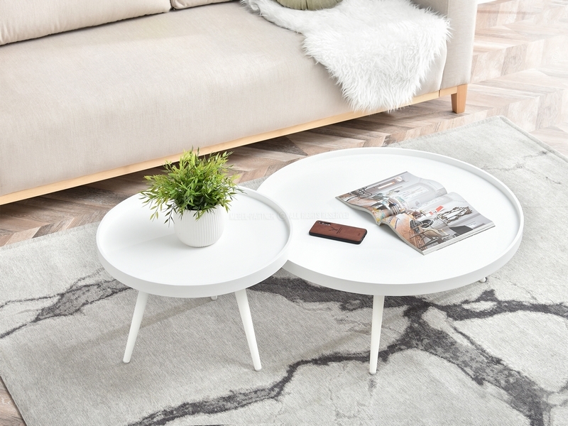 zestaw białych stolików LAVIN XL+S okrągłe do salonu nowoczesne jasne