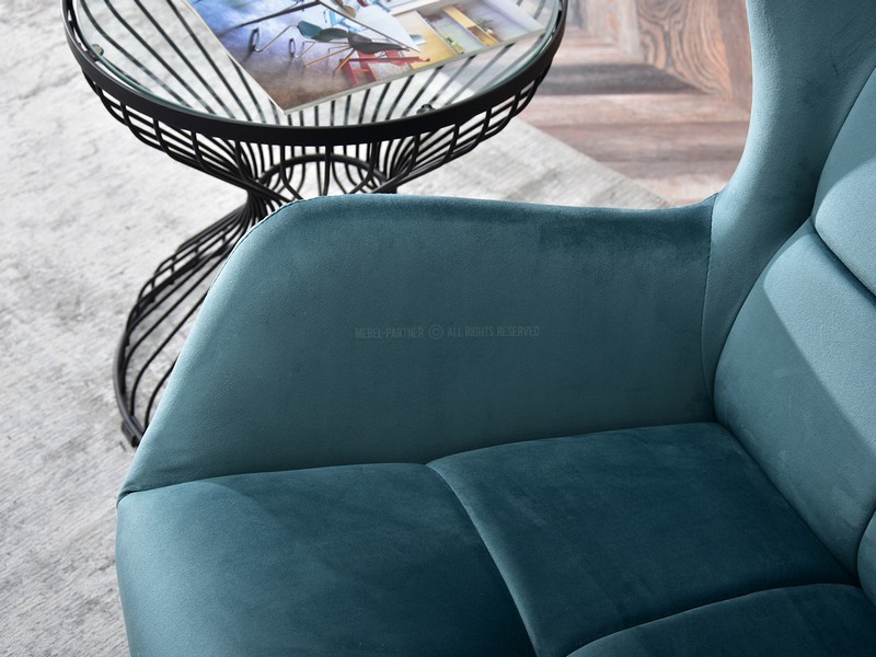 turkusowy fotel wypoczynkowy NOEL morski ocean komfortowy welur
