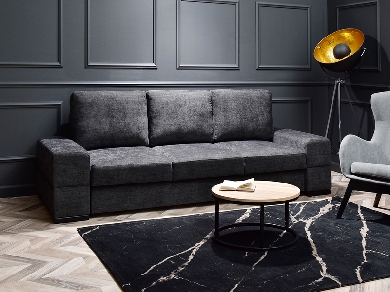trzyosobowa kanapa do salonu MONTANA funkcja spania czerń w pomieszczeniach
