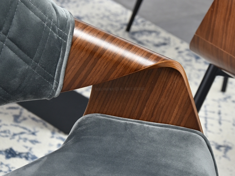 krzesło renzo z drewna giętego szara welurowa tapicerka orzechowy fornir przeszycia 
