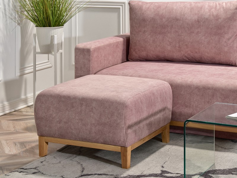 komfortowa kanapa do salonu z funkcją spania STOCKHOLM otomana pufa podnóżek pudrowa różowa nowoczesna do salonu