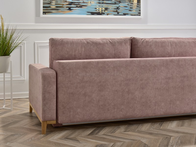 kanapa STOCKHOLM różowa tapicerowany tył komfortowa do salonu funkcja spania duży pojemnik na pościel