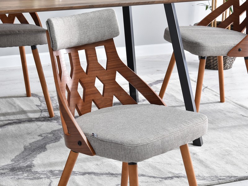 modne ażurowe krzesło z drewna giętego orzechowego szara tkanina CRABI do modnej jadalni pokoju dziennego stołu salonu 