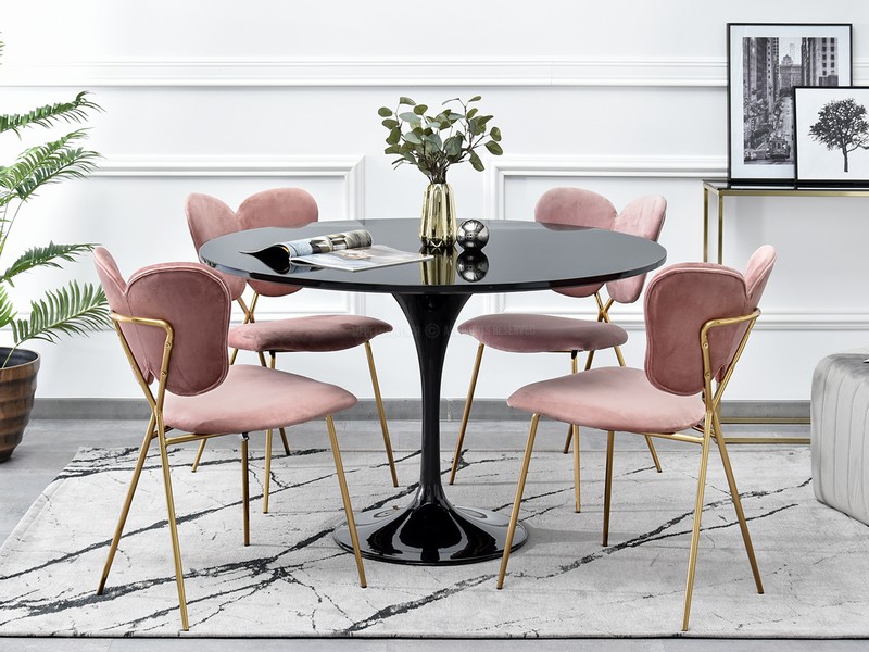 czarny okrągły stół na jednej nodze CROCUS pełny połysk elegancki glamour do nowoczesnego salonu 