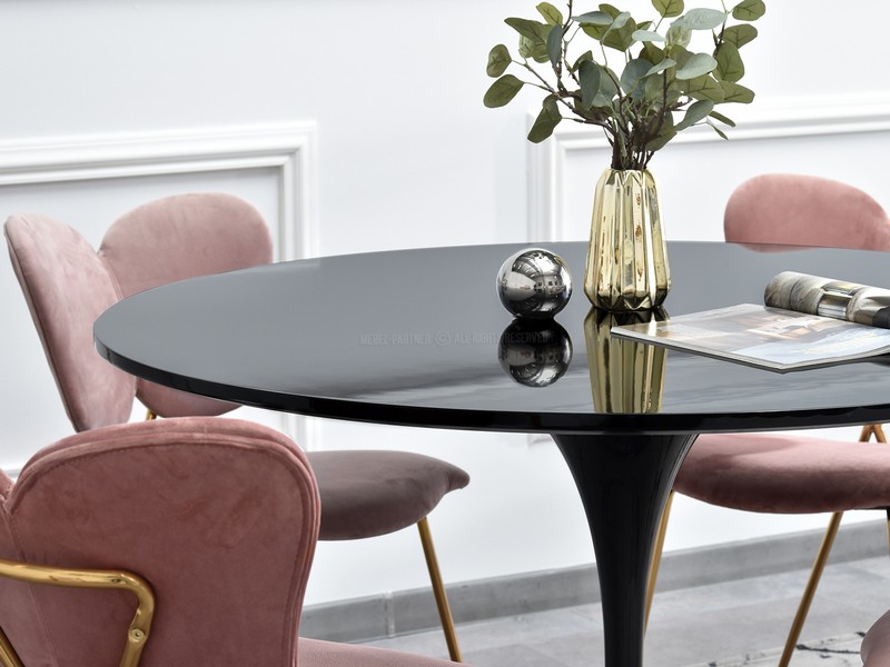 czarny stół czarna noga czarna podstawa czarny blat pełny połysk CROCUS nowoczesny glamour do jadalni salonu kobiecy
