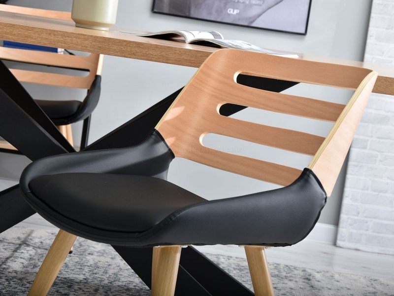 krzesło z drewna giętego fornirowane KANSAS buk czarny skóra ekologiczna nowoczesny design ażurowe do modnej jadalni
