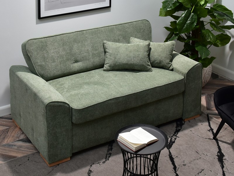 mała zielona kanapa do salonu do pokoju dziennego stylowa nowoczesna przed telewizor pojemnik na pościel LINO