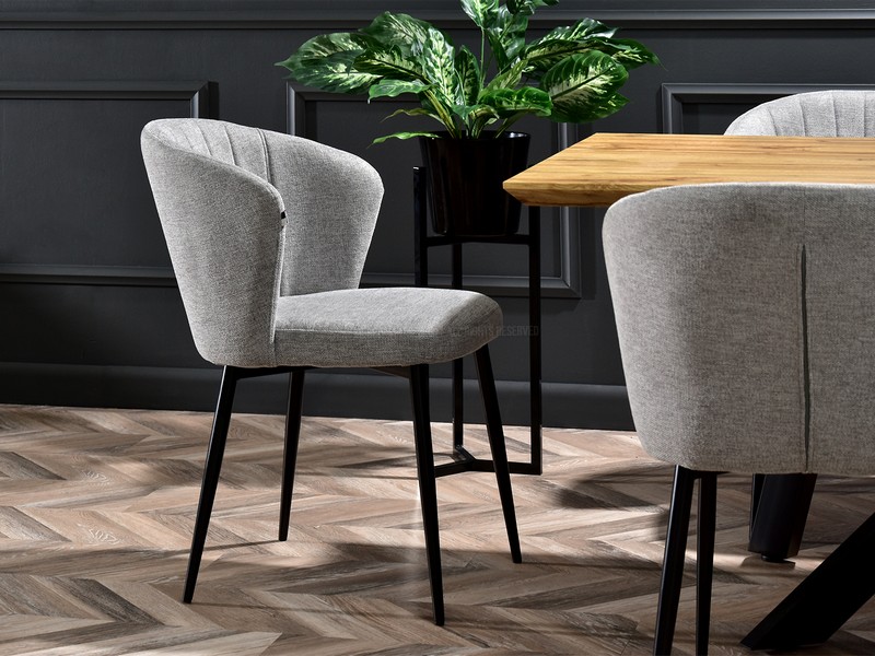 nowoczesne krzesło do jadalni ZITA kolor szary przeszycia kubełkowe komfortowe ergonomiczne minimalistyczny design czarna podstawa 