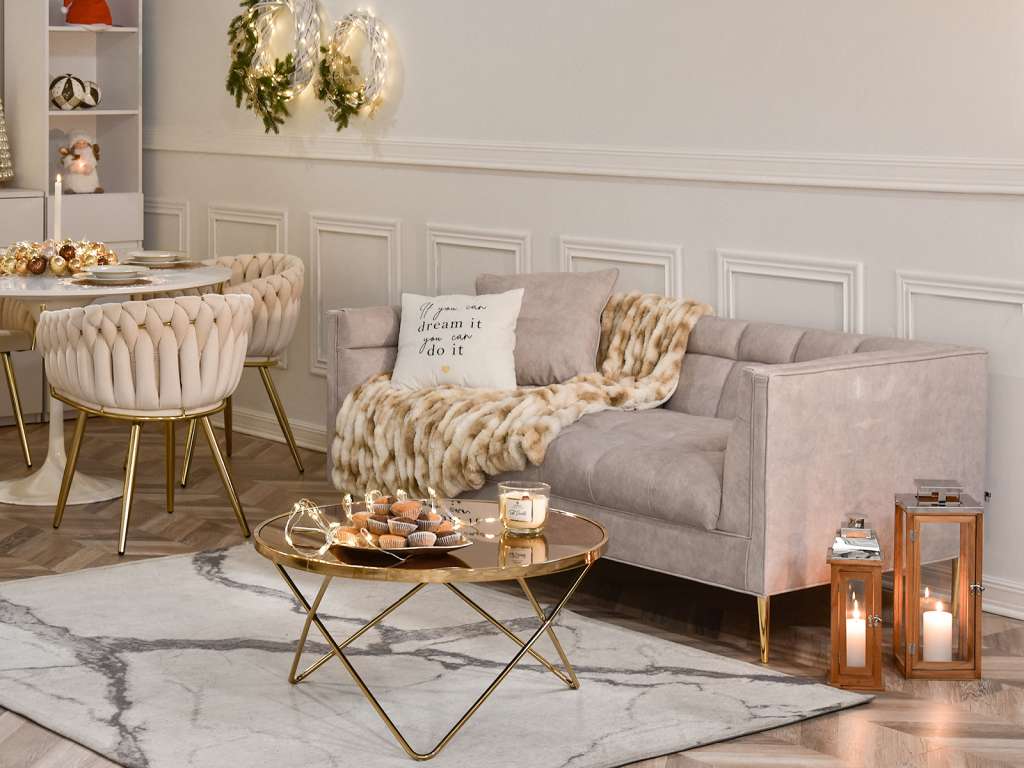 stolik kawowy w stylu glamour AMIN elegancka sofa do salonu DECO dwuosobowa nowoczesna