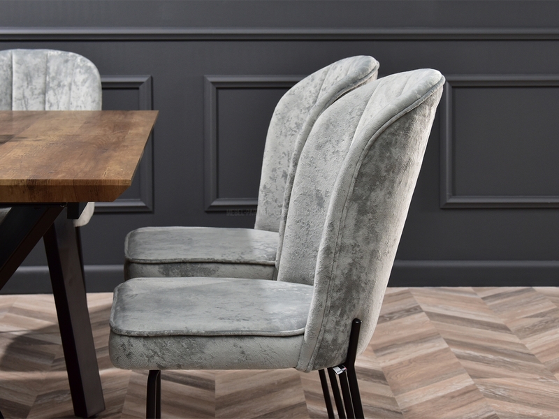 eleganckie krzesło do stołu OLTA nowoczesne wnętrza komfortowe siedzisko prosta lekka bryła kolor jasny szary tkanina typu welur