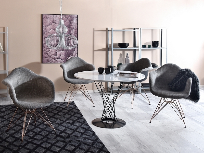 okrągły stół TORNADO biały blat w pełnym połysku czarna podstawa oryginalna nowoczesna designerska oko cyklonu do jadalni do salonu do kuchni