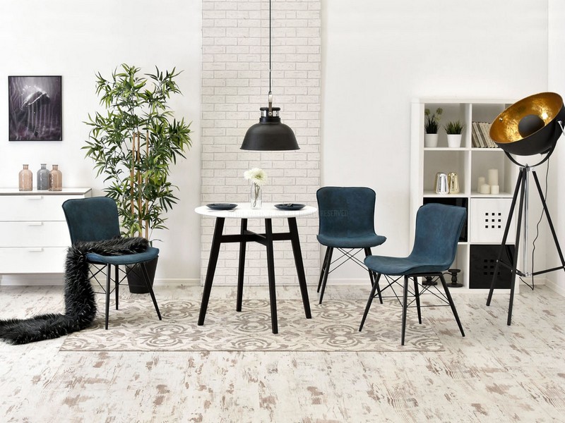 nowoczesny stół CROSS okrągły na czterech czarnych drewnianych nogach designerski stylowy do salonu do kuchni do jadalni 
