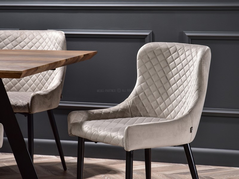 eleganckie krzesło do stołu z wysokim oparciem ADORA beżowe tapicerowane tkaniną typu welur w stylu glamour do jadalni do salonu do pokoju dziennego nowoczesny design przeszycie w karo
