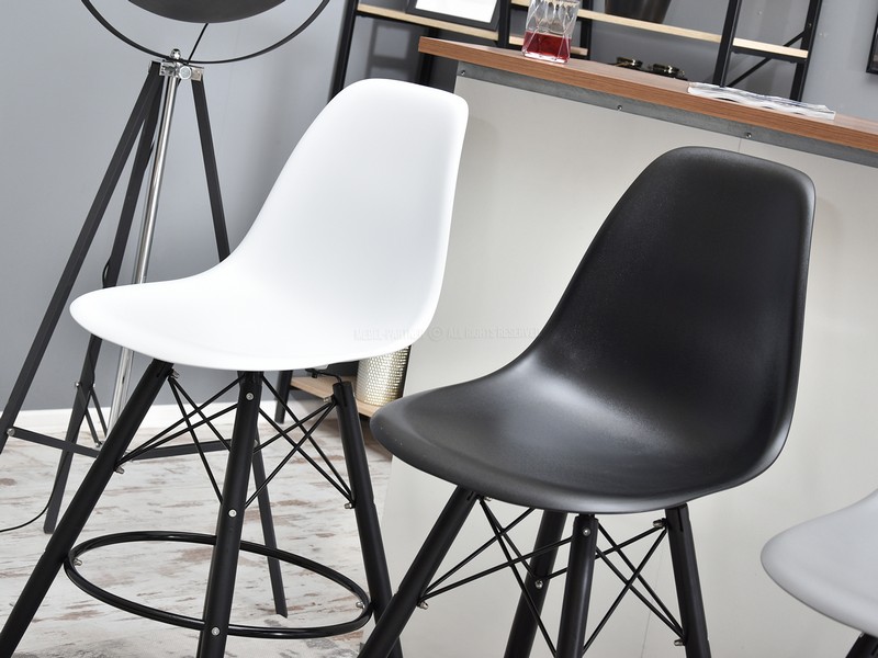 nowoczesny hoker barowy EPS wood biały czarny szary siedzisko z tworzywa sztucznego plastikowy hoker plastikowe krzesło na drewnianych nogach