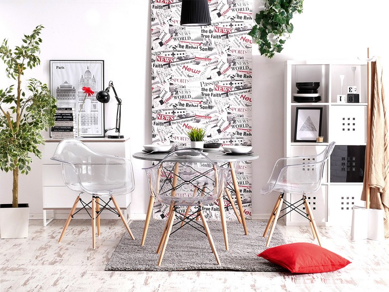 transparentne przezroczyste krzesło MPA wood do kuchni do salonu do jadalni nowoczesne komfortowe poliwęgaln z plastiku z tworzywa sztucznego 